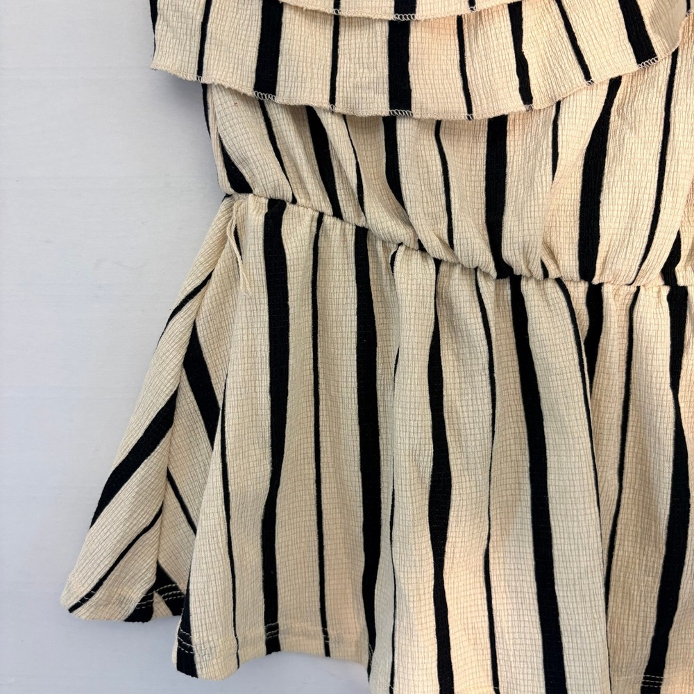 Maeve Anthropologie One Shoulder Ruffle Peplum Top Striped Cream Black Medium - Picture 6 of 8